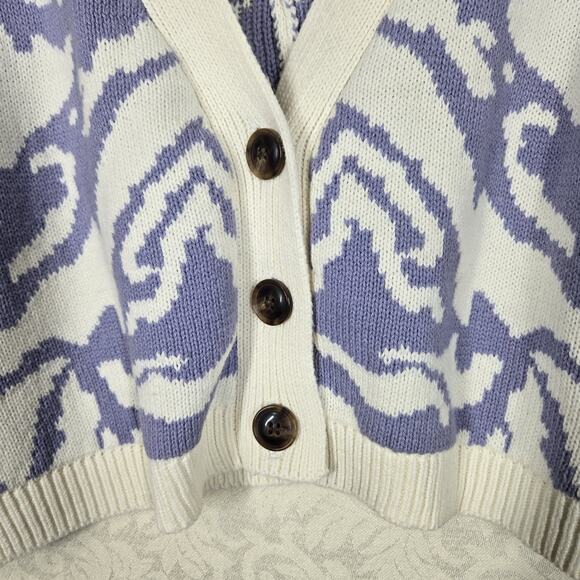 Sonoma Cropped Cardigan Sweater L Violet Ivory Abstract Long Sleeve Button Up - Picture 4 of 14
